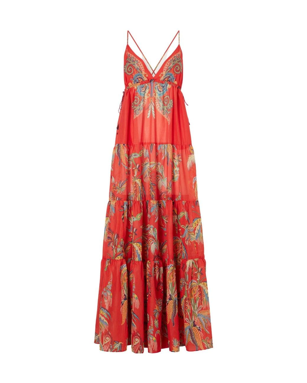 Etro Red Ruffled Printed Cotton Maxi Dress