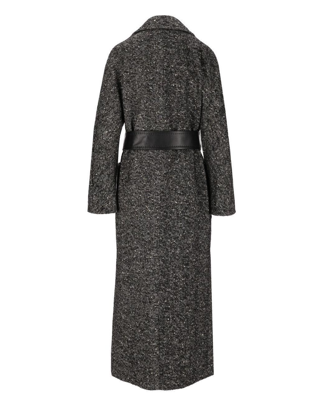 Max Mara Black Studio Eroso Belted Tweed Coat