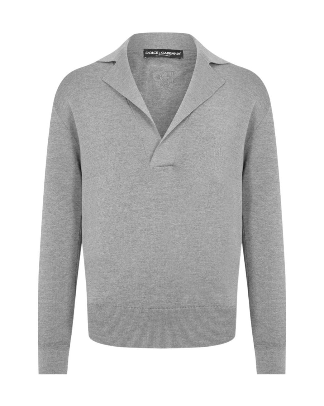 Dolce & Gabbana Gray Wool V-Neck Sweater With Dg Embroidery for men