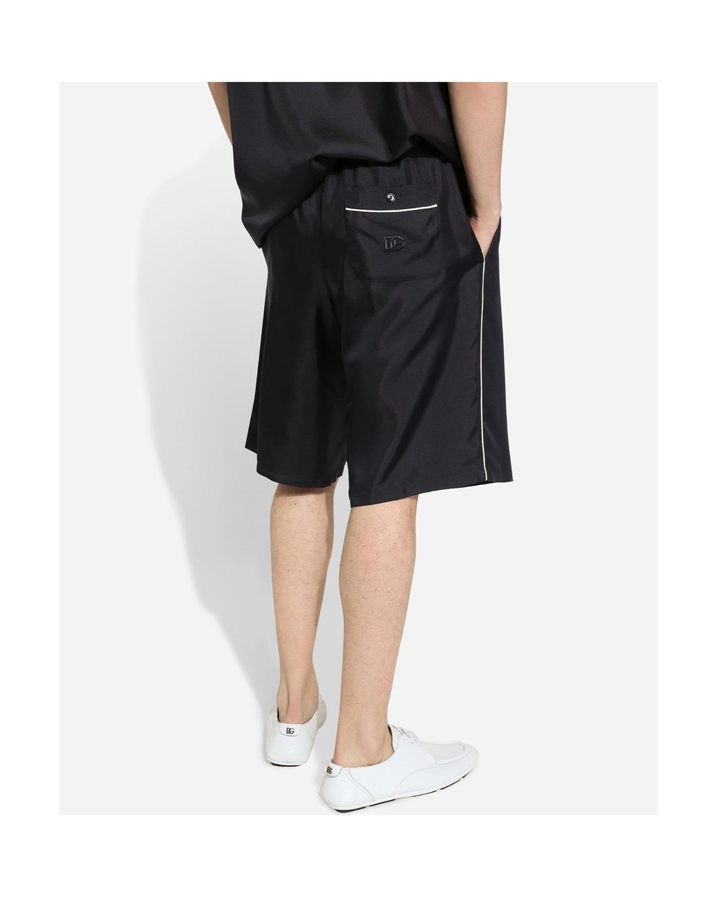 Dolce & Gabbana Black Drawstring-Waist Silk Shorts for men