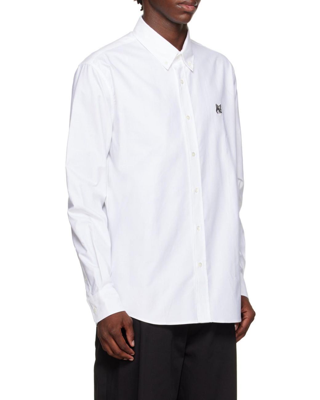 Maison Kitsuné White Maison Kitsuné Fox Patch Curved Hem Shirt for men