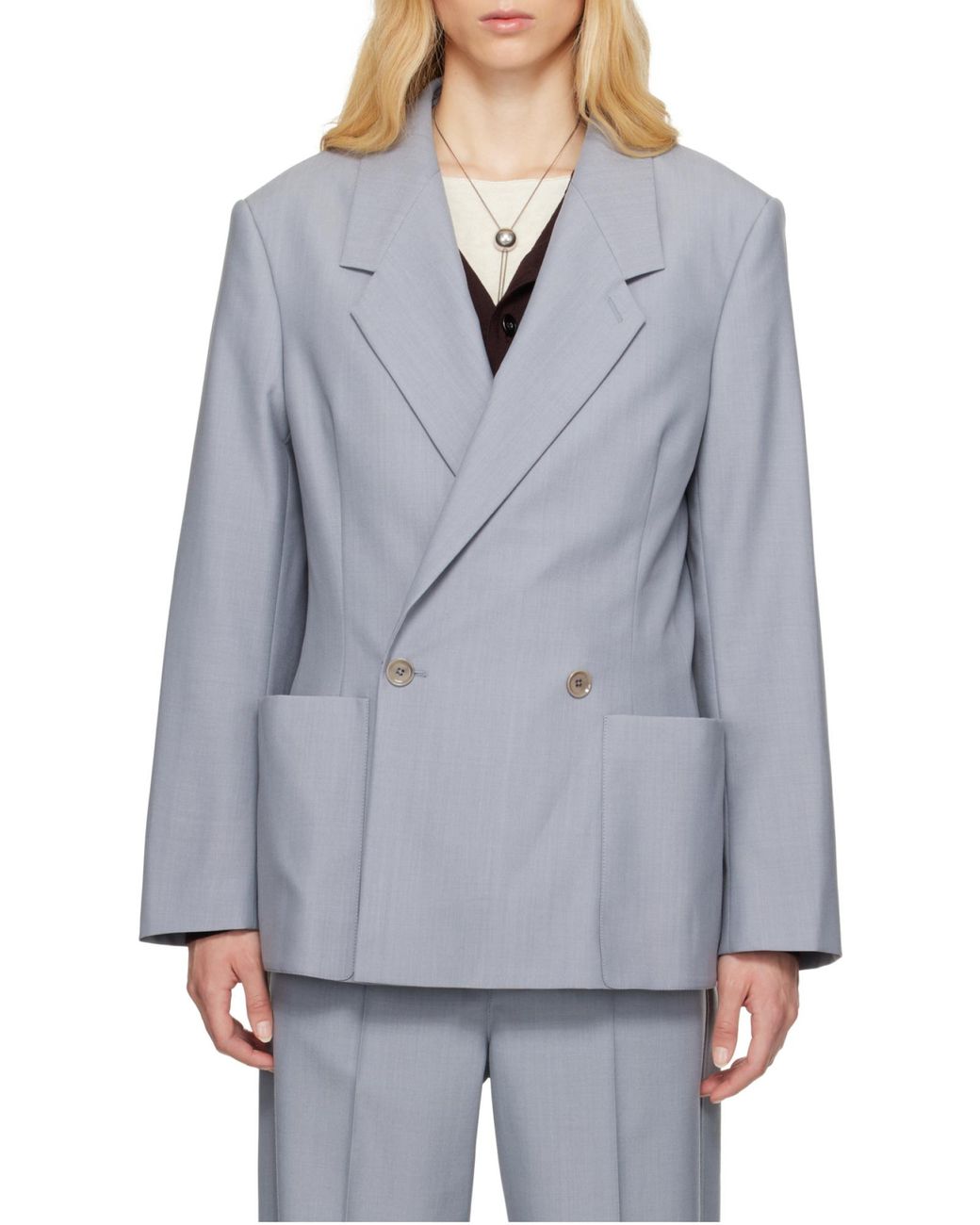Lemaire Gray Long-Sleeved Double-Breasted Blazer