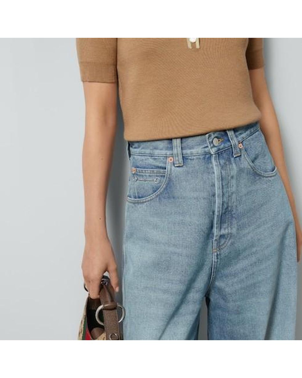 Gucci Blue Horsebit Raw Cut Hem Wide Leg Jeans