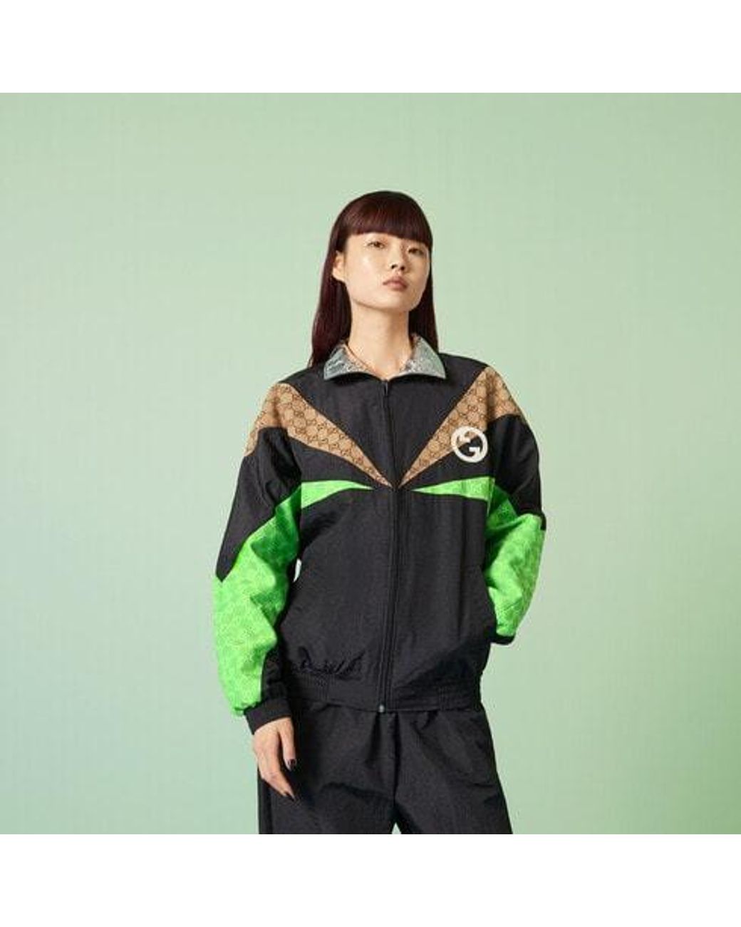 Gucci Green Gg Monogram Highneck Track Jacket