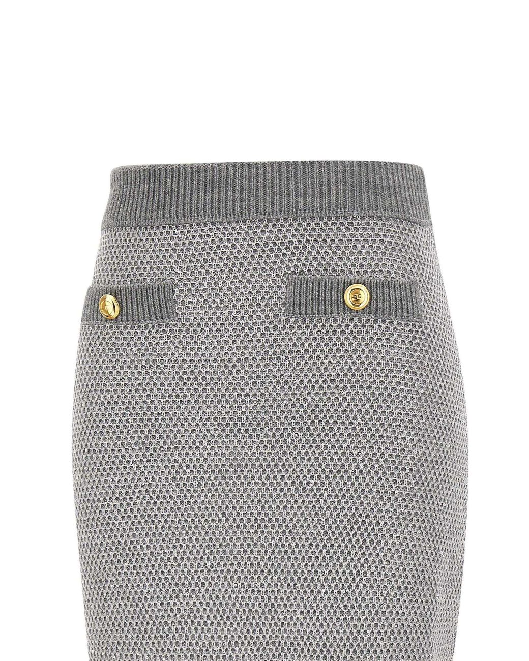 Elisabetta Franchi Gray Sequinned Knit Skirt