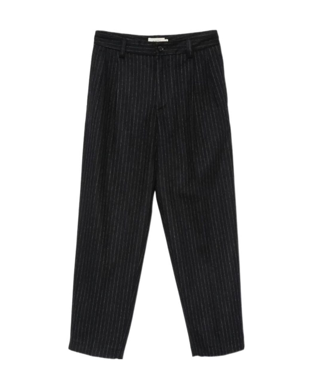 Barena Black Pinstripe Pleated Tapered Trousers
