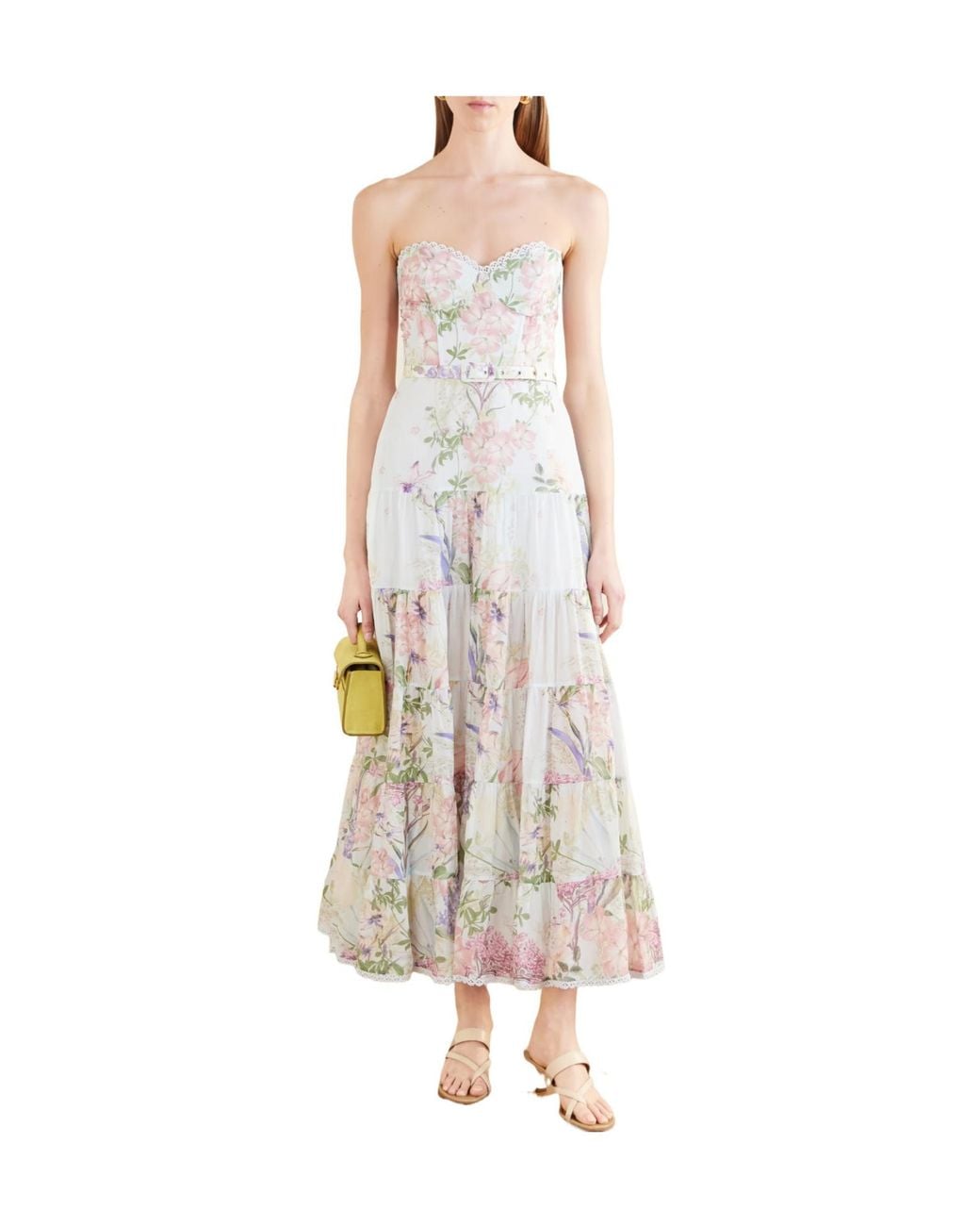 Charo Ruiz White Danny Belted Floral-Print Cotton-Blend Voile Midi Dress