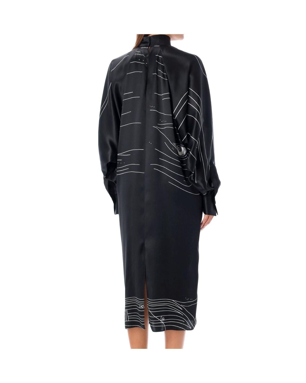Ferragamo Black Ferragamo Spirit Printed High-Neck Midi Dress