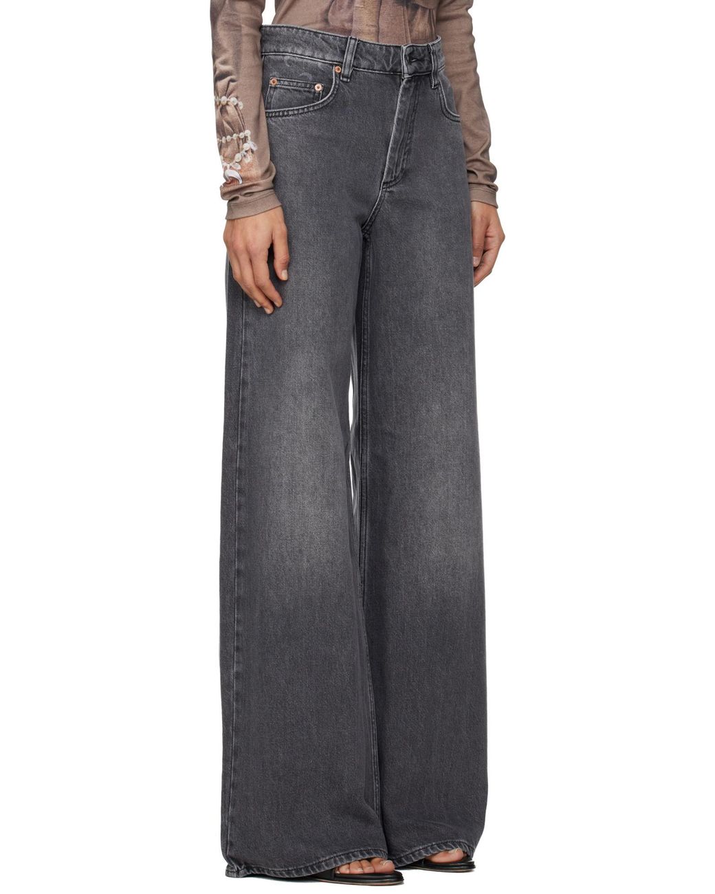 MARINE SERRE Gray Moon Laser Wash Denim High-Waist Flare Jeans