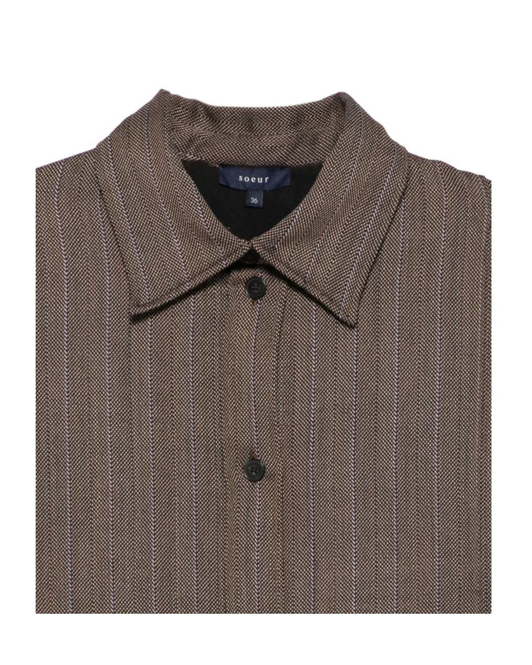 Soeur Brown Herringbone Pinstripe Shirt