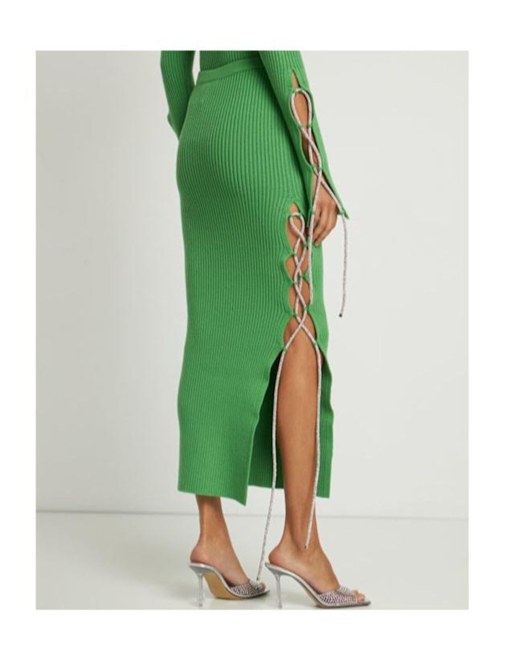 GIUSEPPE DI MORABITO Green Embellished Wool Knit Midi Skirt