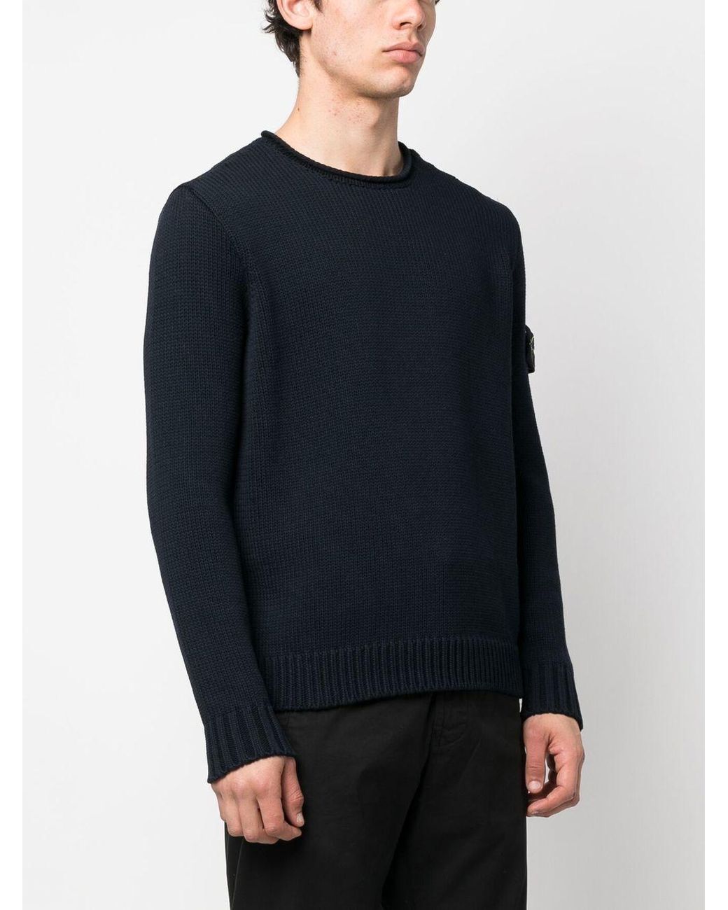 Stone Island Black Compass-Motif Crew Neck Sweatshirt for men