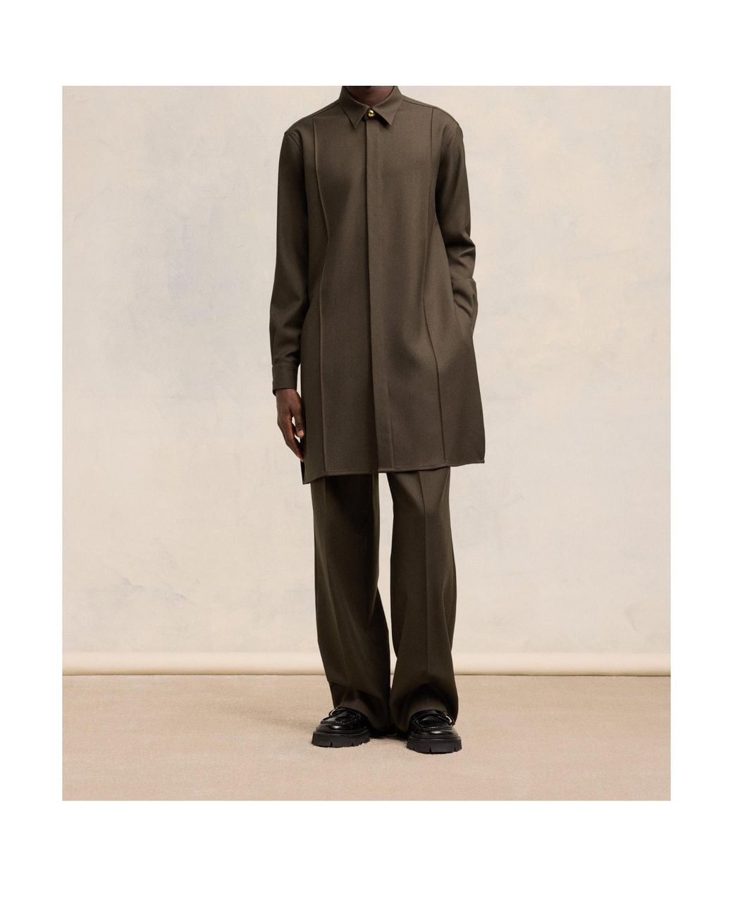 AMI Brown Long Pintuck Shirt for men