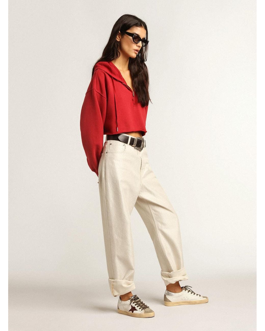Golden Goose Deluxe Brand Brown Super-Star With Burgundy Glitter Star And Heel Tab