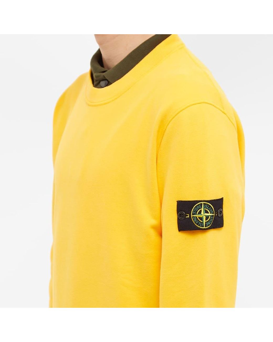 Stone Island Yellow Logo Patch Crew Neck Sweatshirt for men