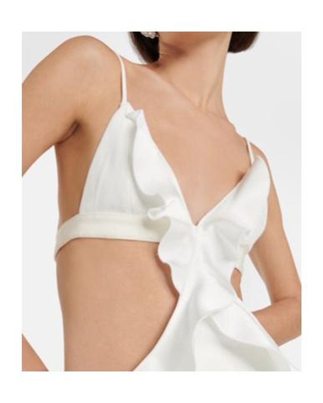 David Koma White Ruffle-Trimmed Asymmetrical Cutout Midi Dress