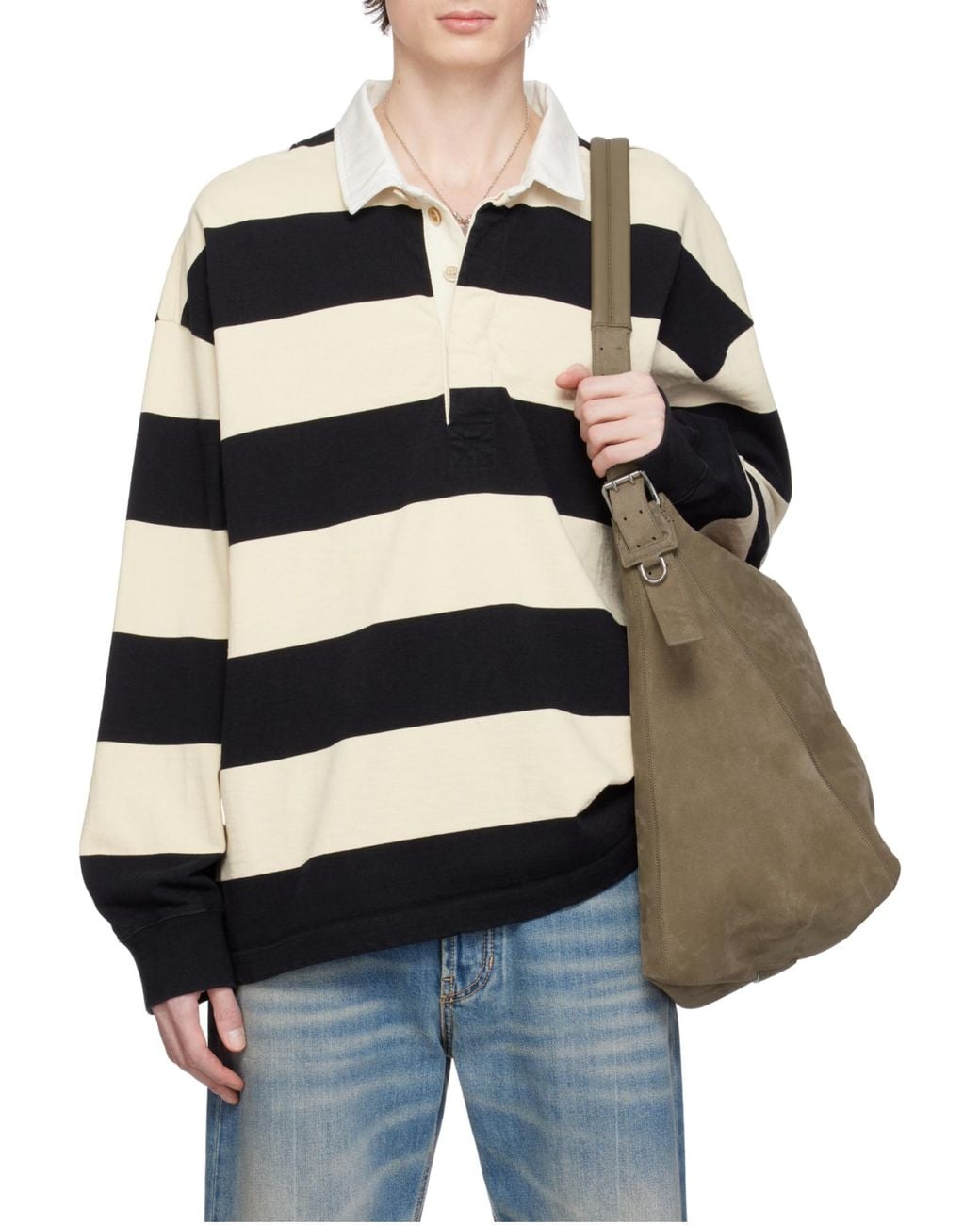 McQueen Black Oversized Striped Polo Shirt for men