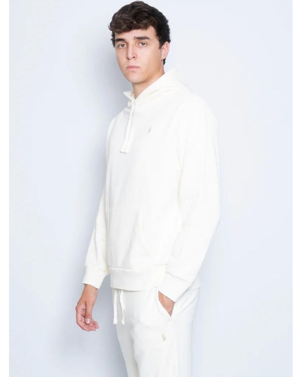 Polo Ralph Lauren White Loopback Fleece Hoodie for men