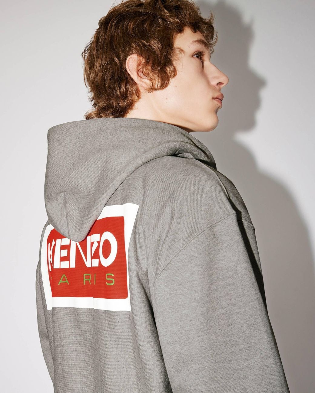 KENZO Gray Logo Embroidered Zip-Up Hoodie for men