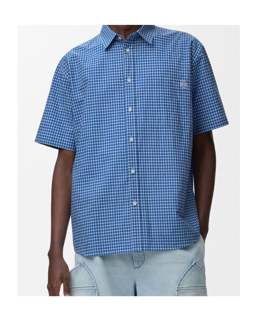Loewe Blue Gingham-Check Short-Sleeve Shirt for men