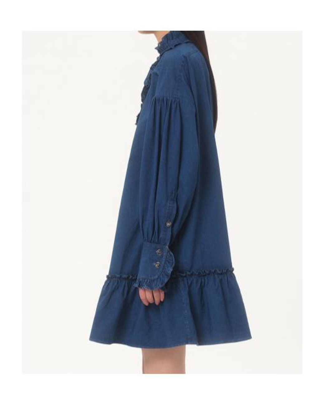 Valentino Blue Ruffled Long-Sleeved Denim Dress