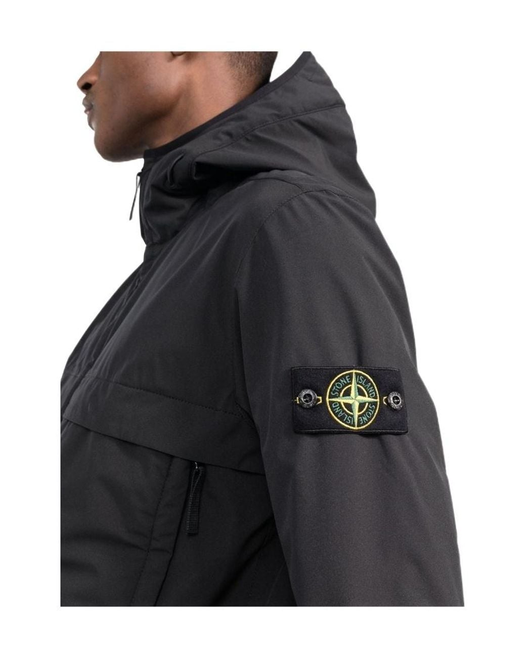 Stone Island Black Logo Hooded Jacket for men