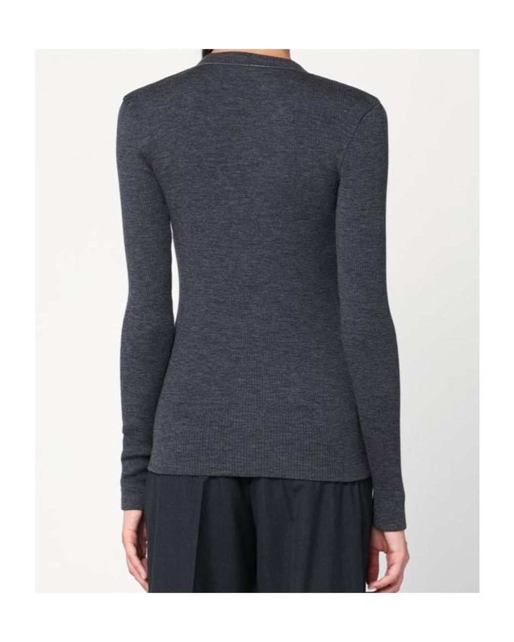 Brunello Cucinelli Blue Shiny Trim Ribbed Top