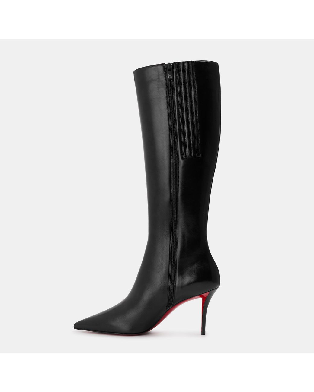 Christian Louboutin Black Pointed-Toe Slim-Heel Knee-High Boots