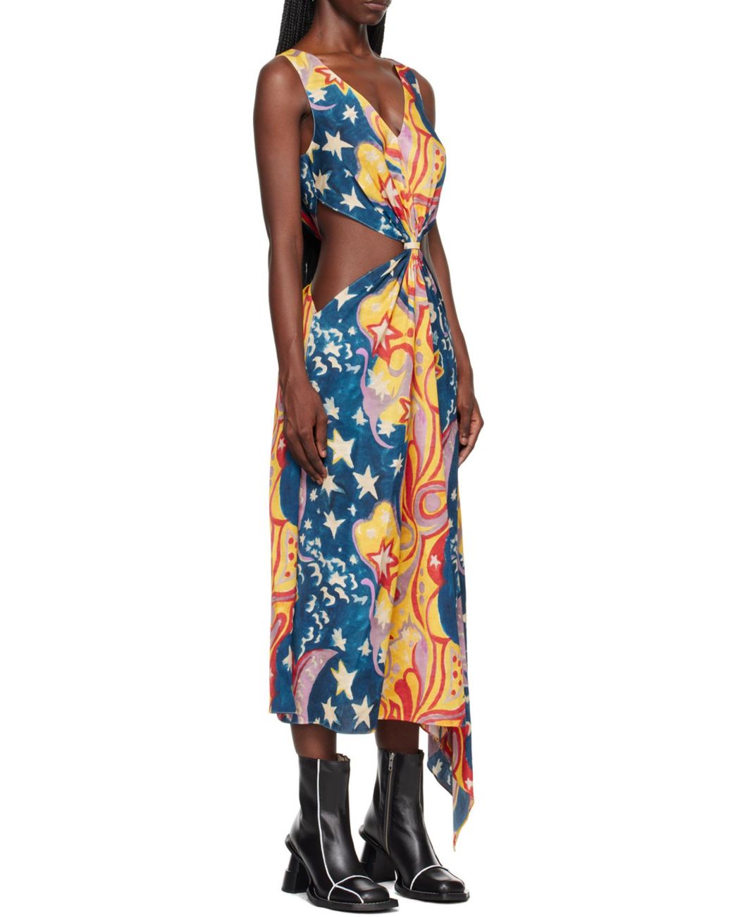 Marni Blue X No Vacancy Inn Cut-Out Galactic Paradise Printed Midi Dress