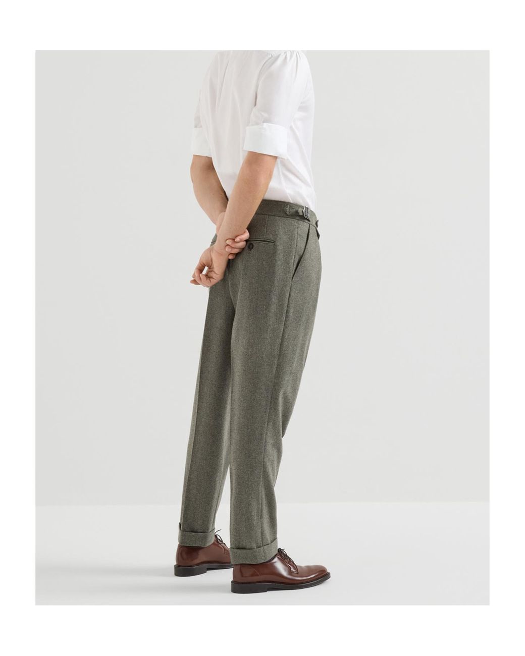 Brunello Cucinelli Gray Virgin Wool Flannel Trousers With Double Pleats And Waist Tabs for men