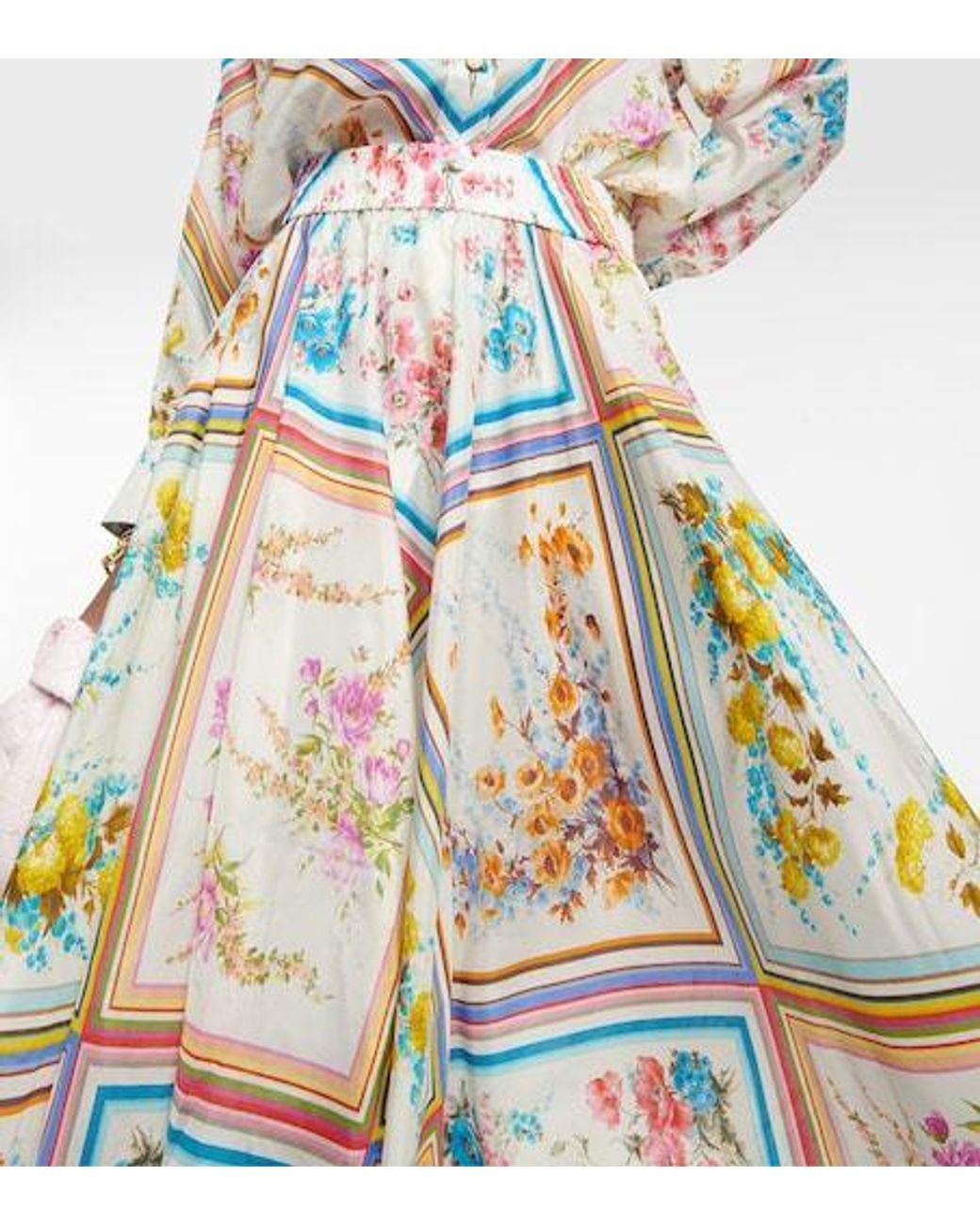Zimmermann White Halcyon Floral Silk Midi Skirt