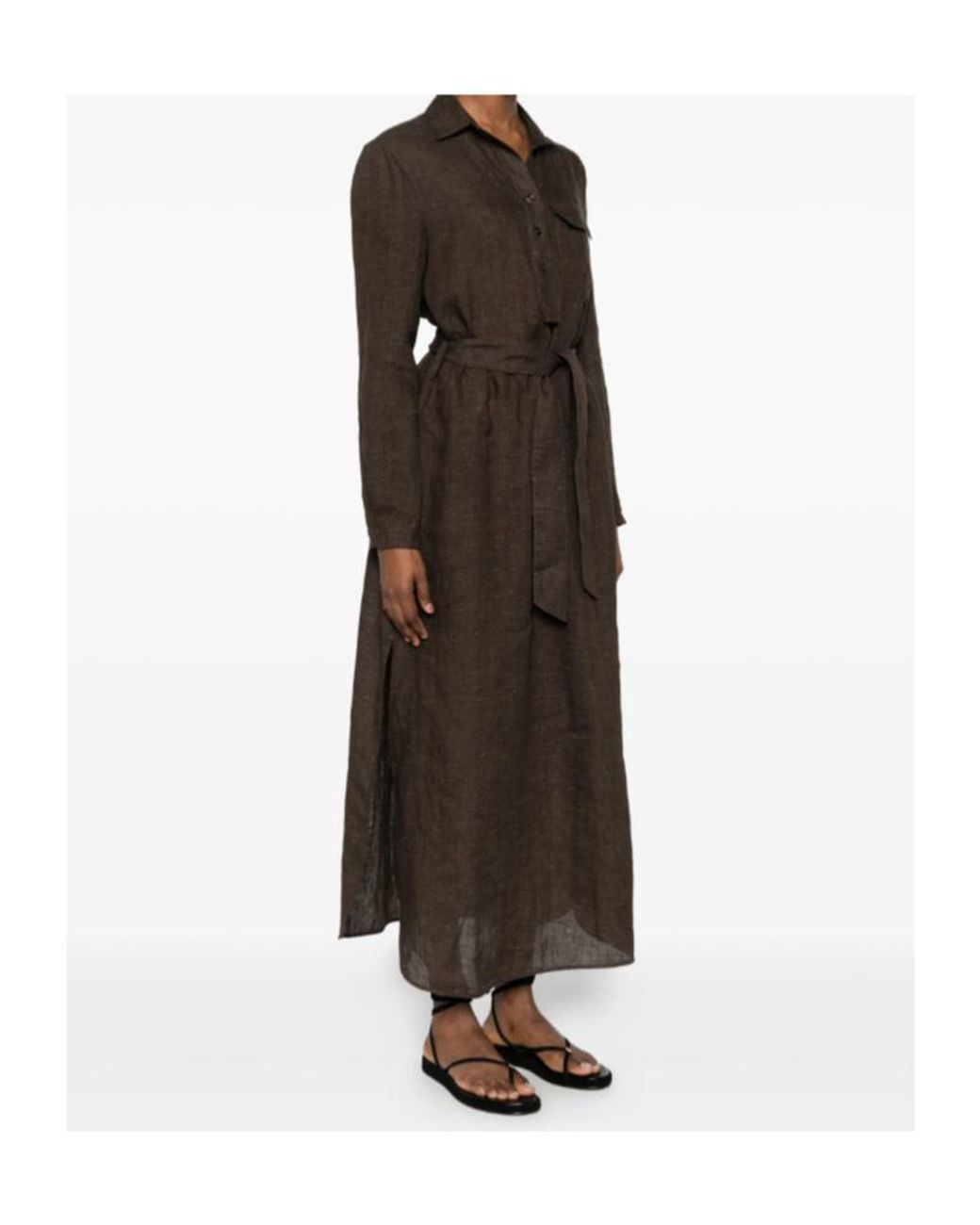 Emporio Armani Brown Belted Shirt Midi Dress