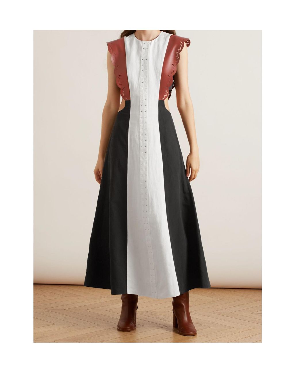 Chloé Black Soft Panama Aloe Linen Midi Drs M