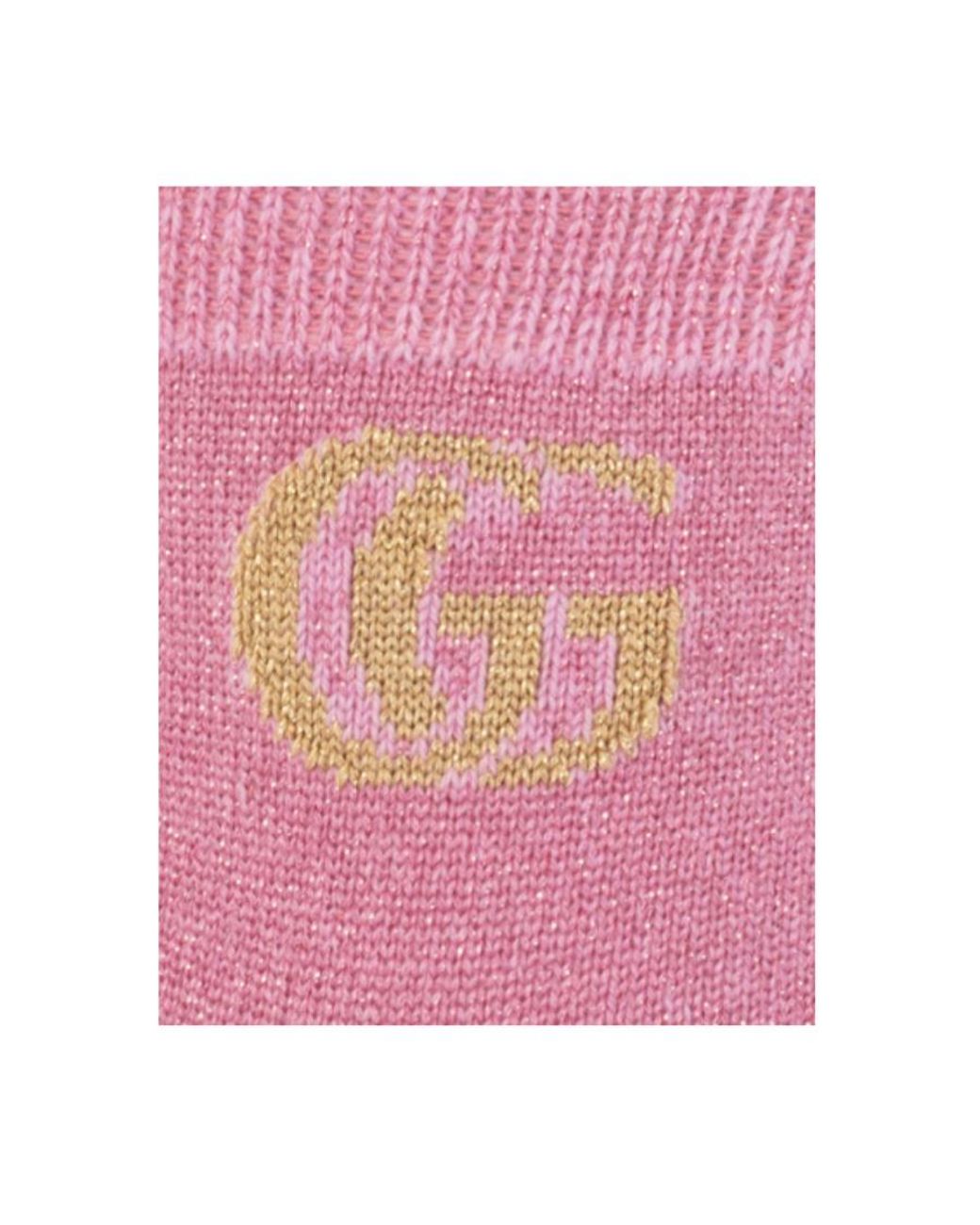 Gucci Pink Logo Intarsia Knit Stretched Socks
