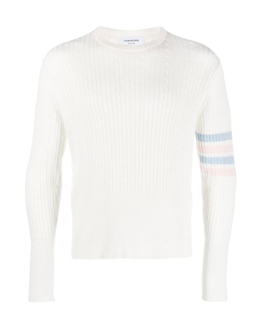 Thom Browne White 4-Bar Cable-Knit Jumper for men