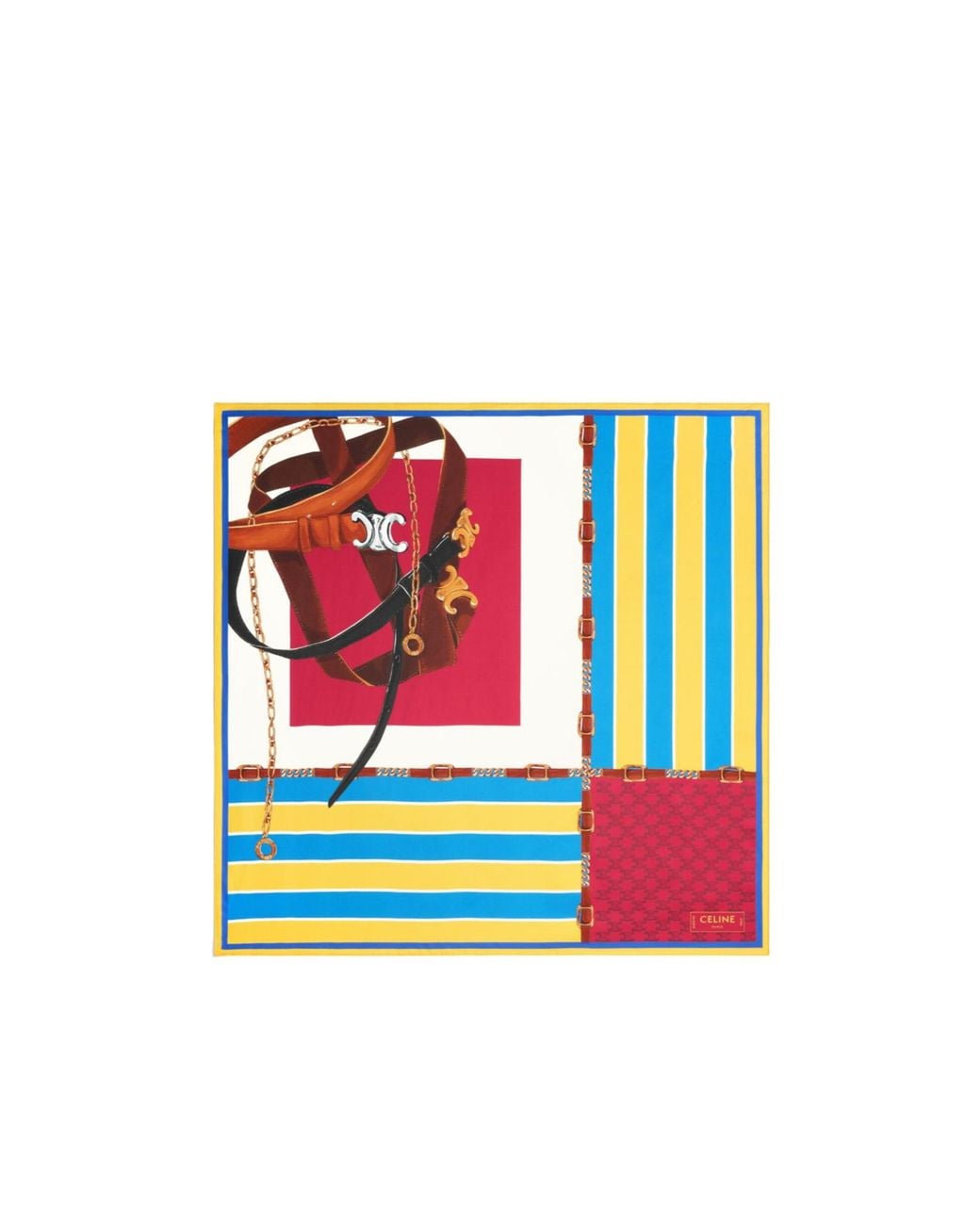 Céline Red Belts And Stripes Foulard, 90