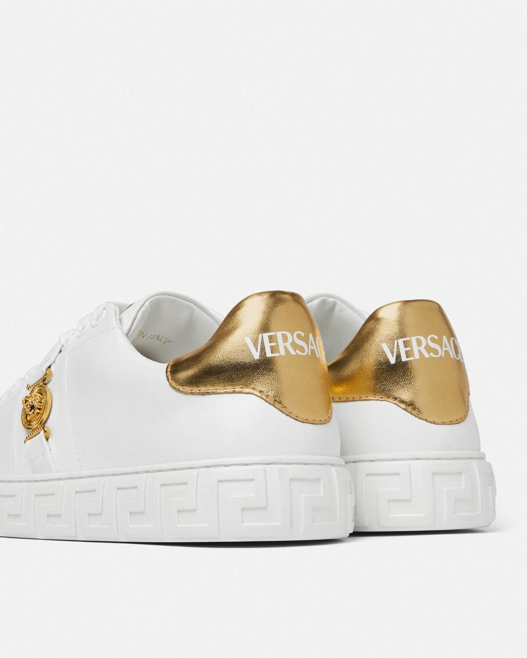 Versace White Round-Toe Lace-Up Sneakers