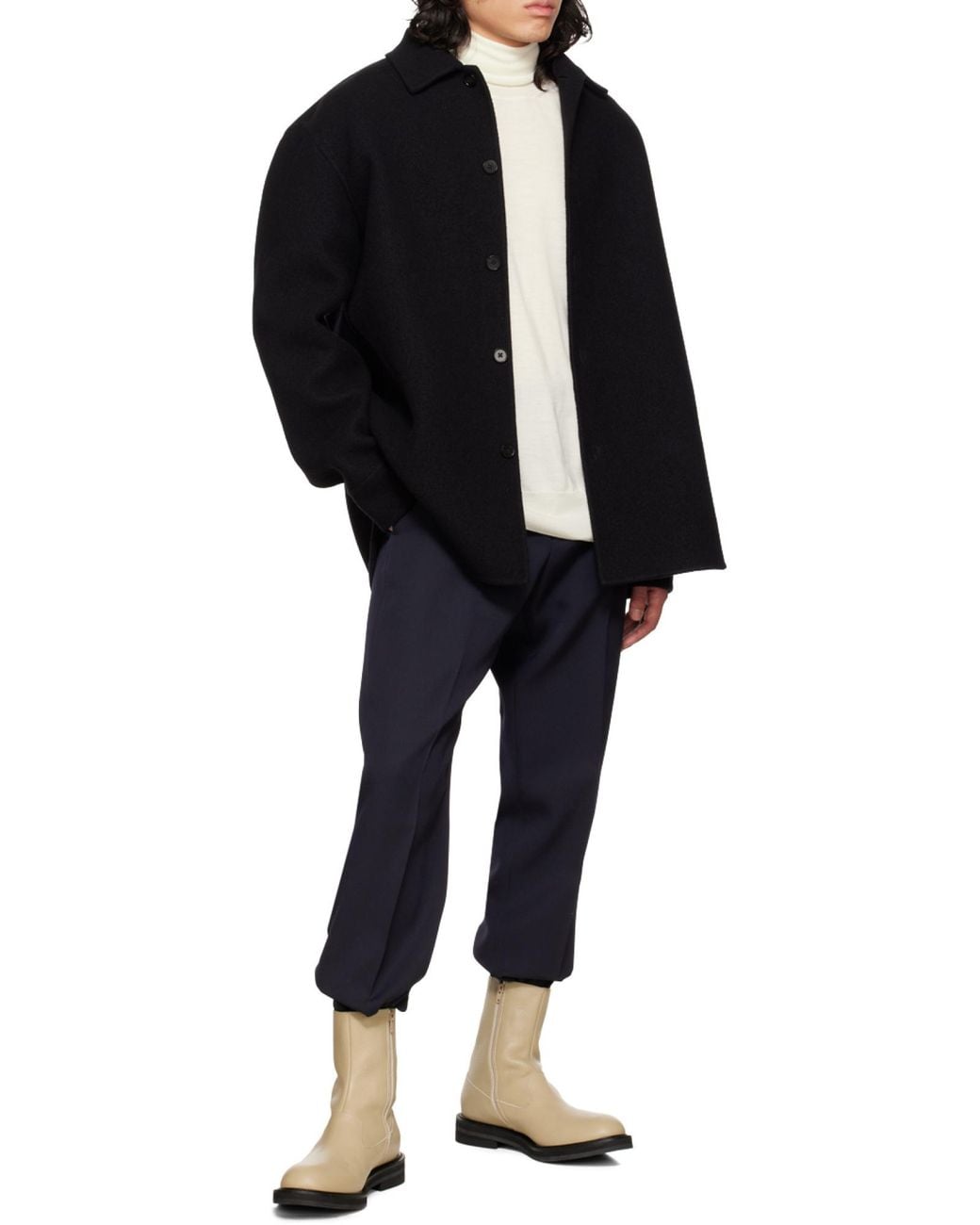 Jil Sander Black Long-Sleeved Buttoned Overshirt for men