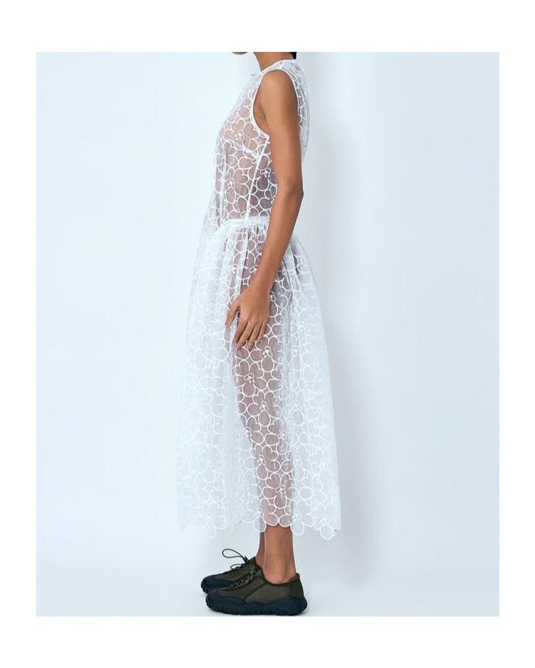 CECILIE BAHNSEN White Sleeveless Lace Midi Dress