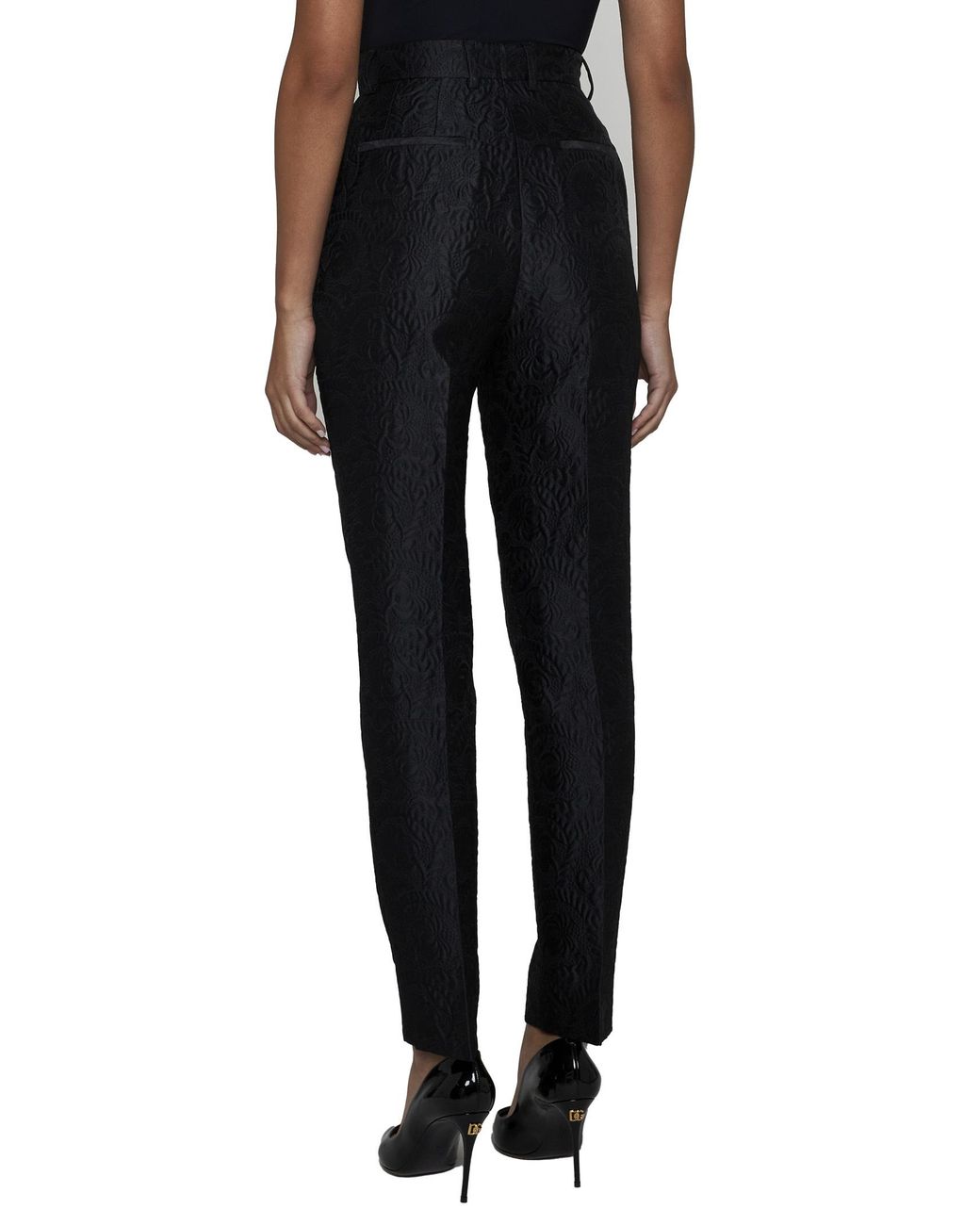 Dolce & Gabbana Black Floral Jacquard Tailored Pants