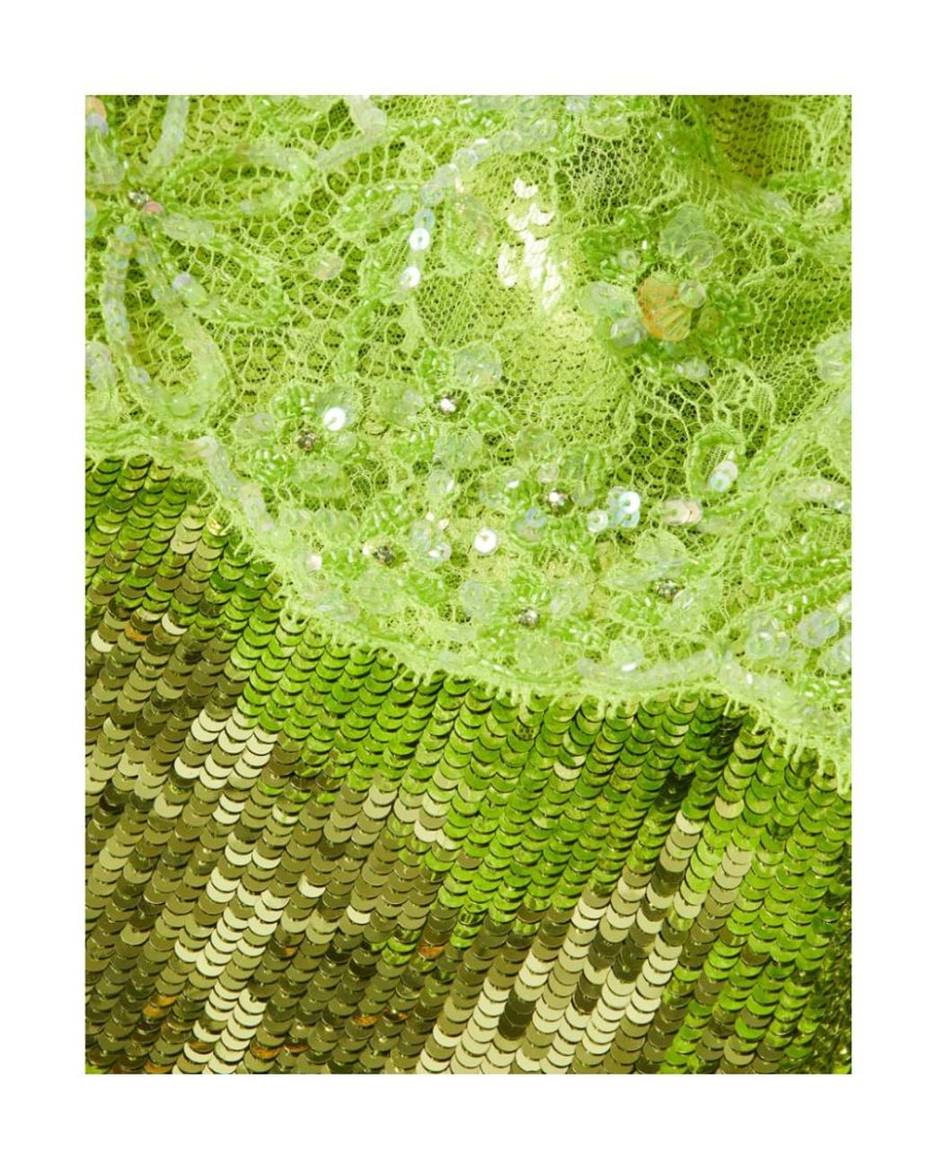 Valentino Green Embroidery Lace Long-Sleeved Dress
