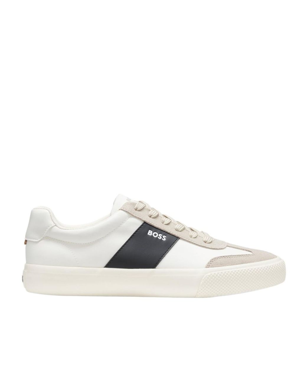 Boss White Lace-Up Panelled Sneakers for men