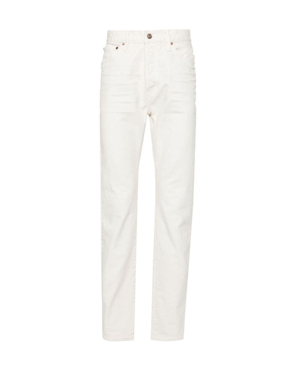 Tom Ford White Slim-Leg Whiskering-Effect Jeans for men
