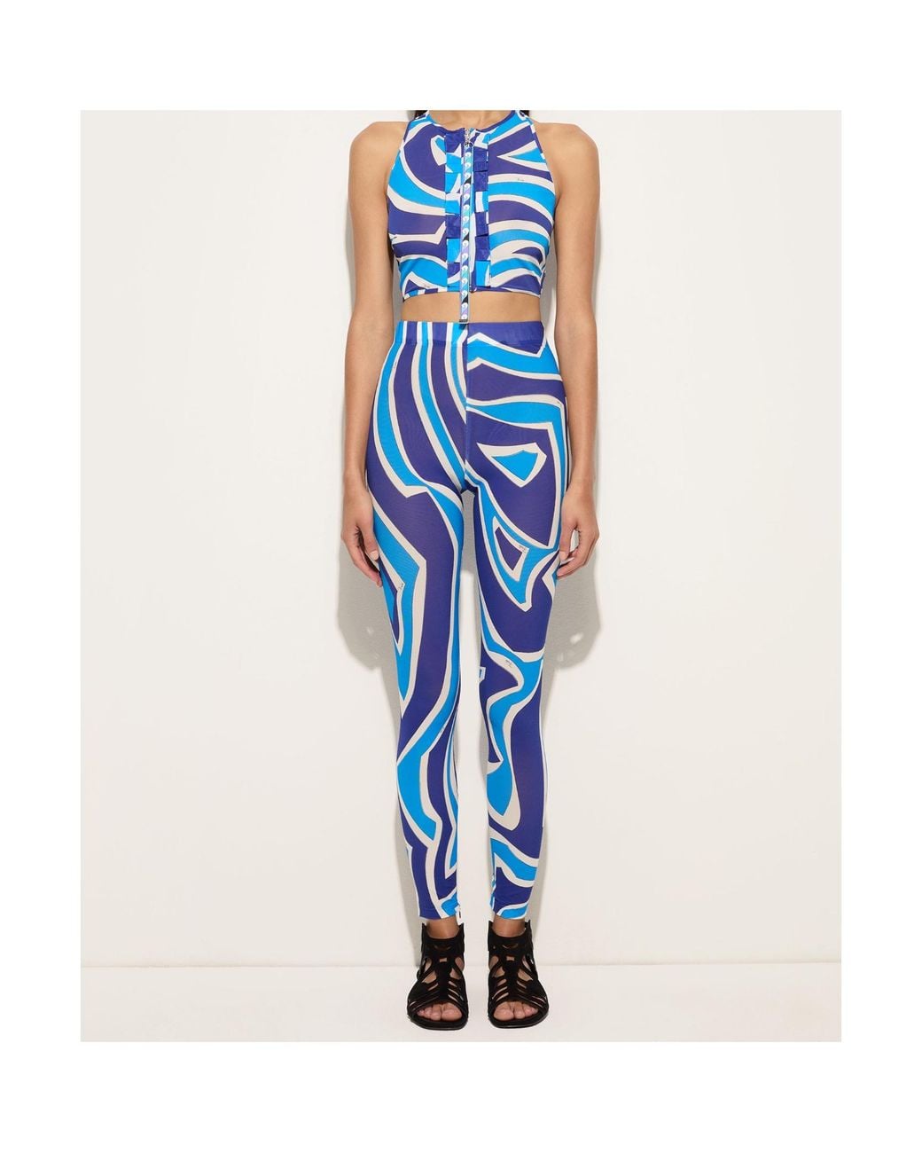 Emilio Pucci Blue Labirinto-Print Ruffle Top