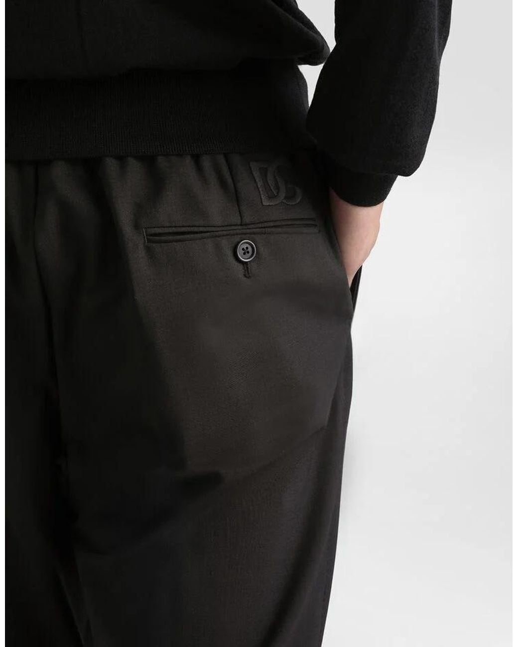Dolce & Gabbana Black Stretch Cotton Pants With Dg Embroidery for men