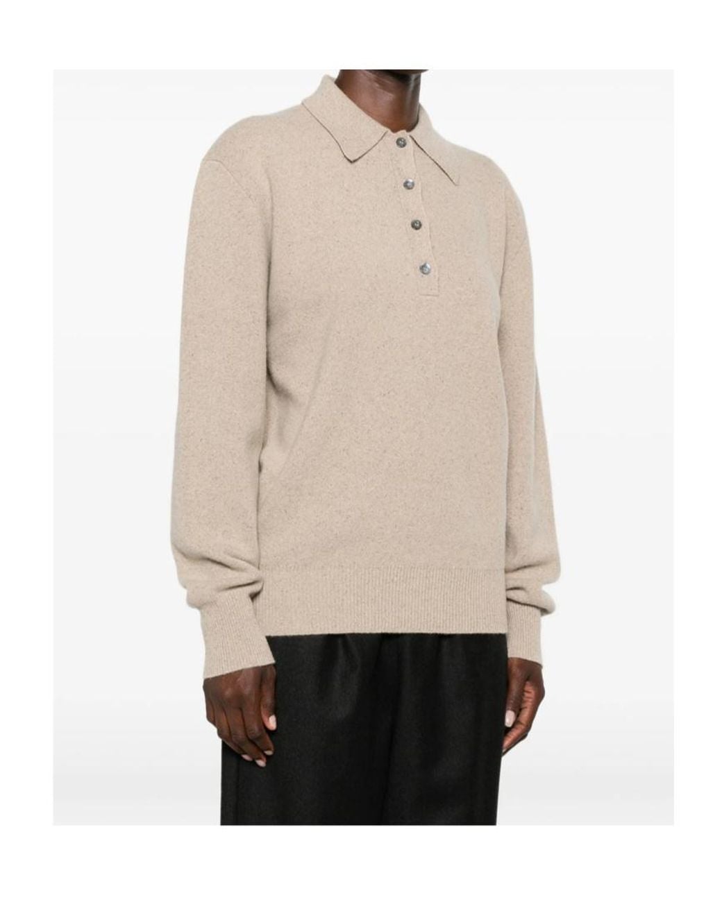 Rohe Natural Long-Sleeved Knitted Polo Jumper