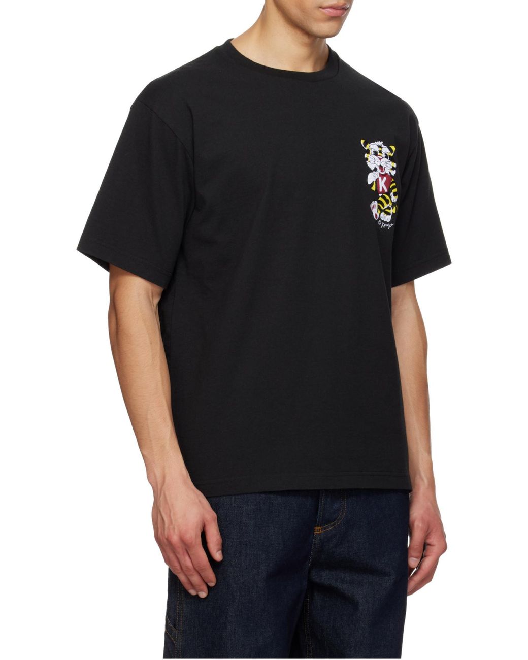 KENZO Black Oversized Cotton T-Shirt With Wild Tiger Embroidery for men