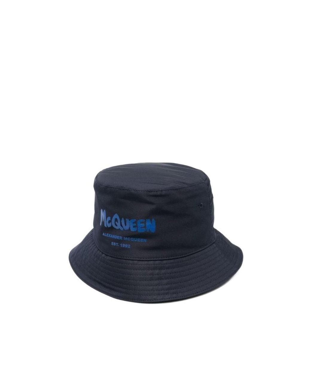 McQueen Blue Logo-Print Bucket Hat for men