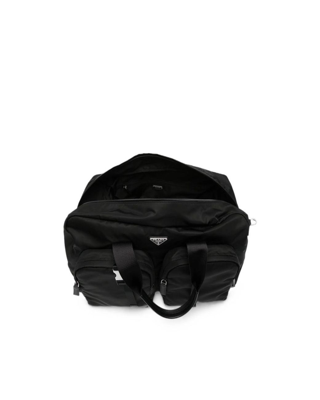 Prada Black Re-Nylon Logo-Plaque Zipped Luggage Bag for men