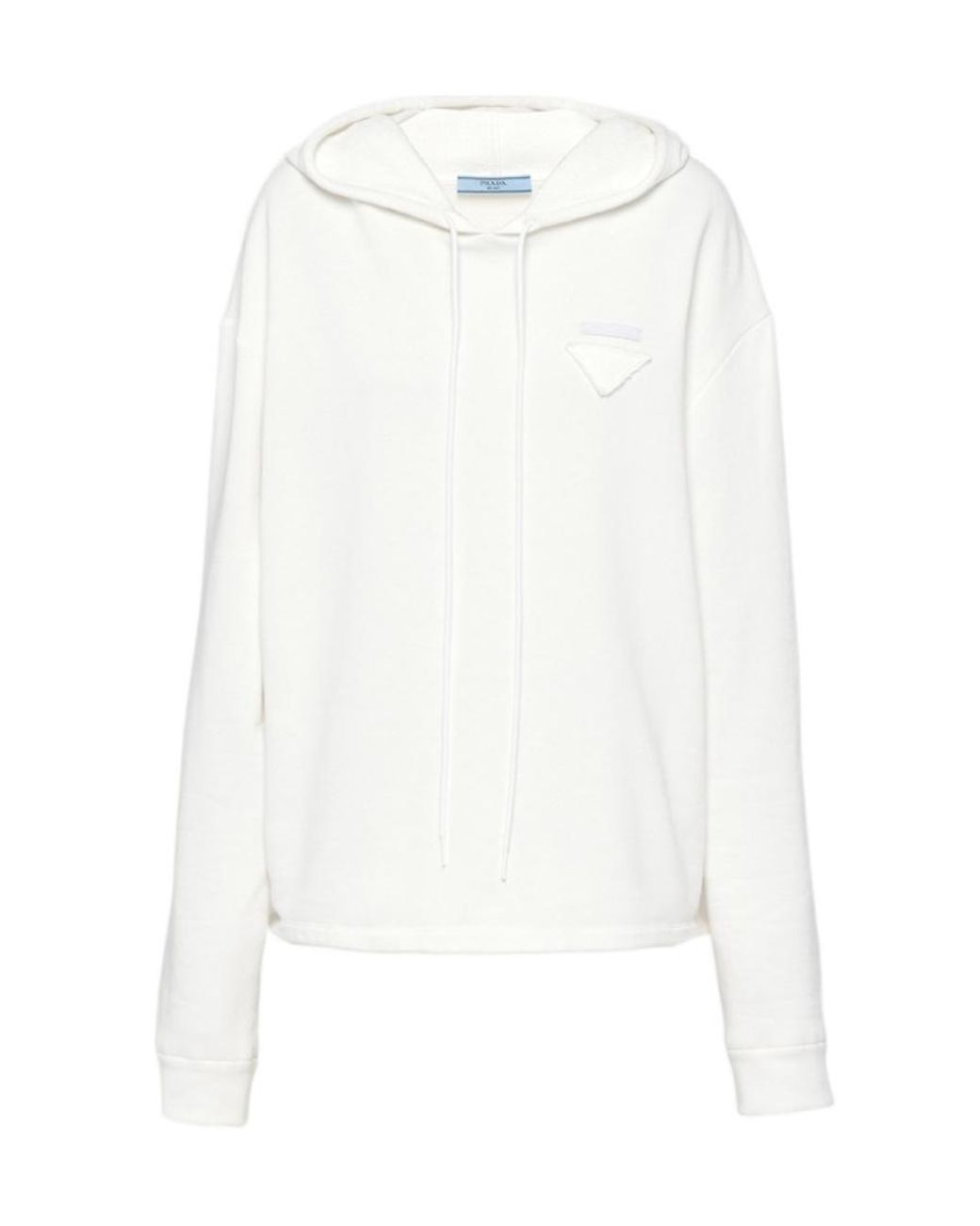 Prada White Triangle Logo Drawstring Hoodie